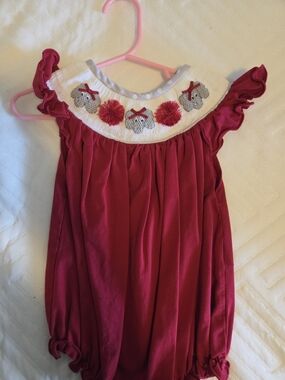Crimson Bubble Romper with Smocked Big Al